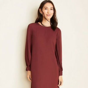 Ann Taylor Houndstooth Lantern Sleeve Shift Dress